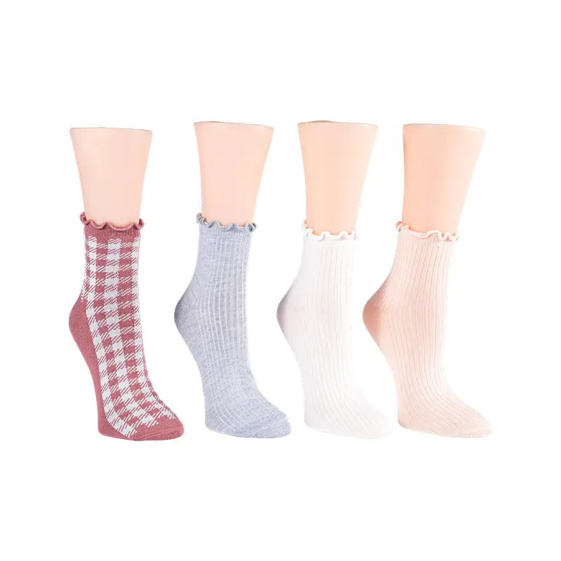 Čarape s rebrom s izvezenim cvijetom/ginghamlettuce Welt 4ppk